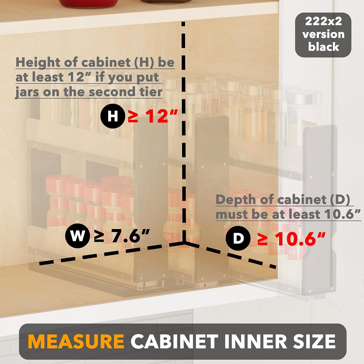 Bamboo Pull Out Spice Rack Organizer for Cabinet, Heavy Duty Slide Out Seasoning Kitchen Pantry Sliding Vertical Organization, 7.6" Wide, 3 Drawers(2" Wide), 2-Tier, Natural
