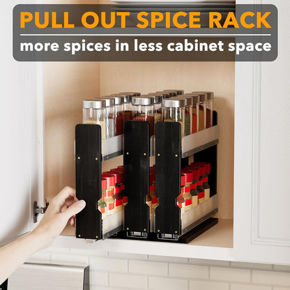 Bamboo Pull Out Spice Rack Organizer for Cabinet, Heavy Duty Slide Out Seasoning Kitchen Pantry Sliding Vertical Organization, 7.6" Wide, 3 Drawers(2" Wide), 2-Tier, Natural