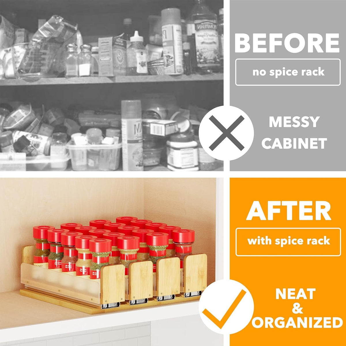 Bamboo Pull Out Spice Rack Organizer for Cabinet, Heavy Duty Slide Out Seasoning Kitchen Pantry Sliding Vertical Organization, 7.6" Wide, 3 Drawers(2" Wide), 2-Tier, Natural