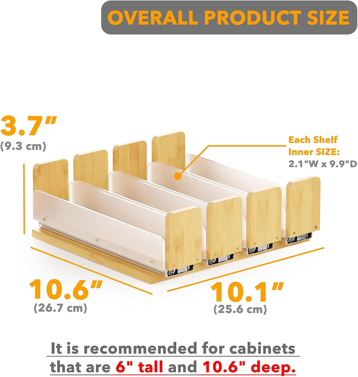 Bamboo Pull Out Spice Rack Organizer for Cabinet, Heavy Duty Slide Out Seasoning Kitchen Pantry Sliding Vertical Organization, 7.6" Wide, 3 Drawers(2" Wide), 2-Tier, Natural