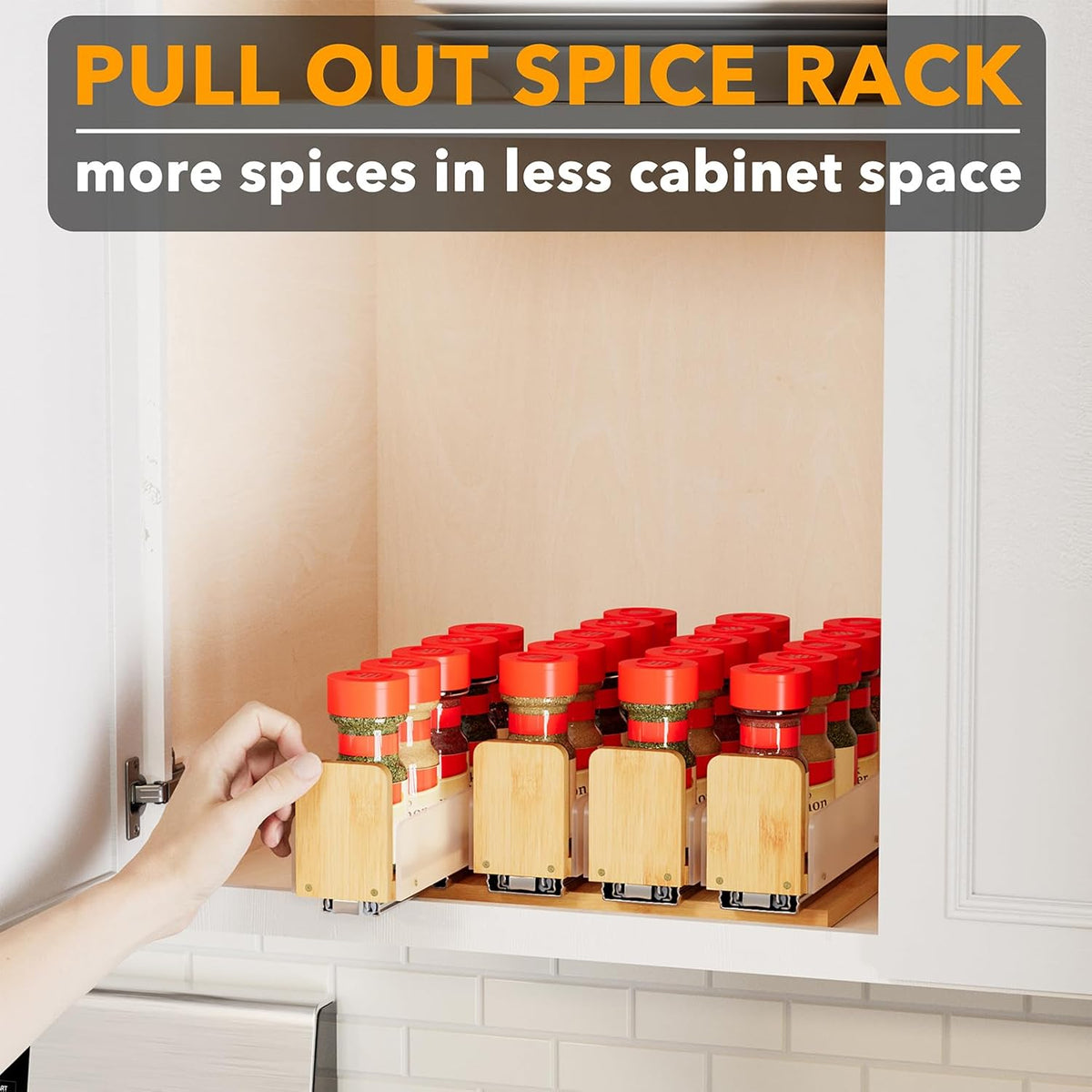 Bamboo Pull Out Spice Rack Organizer for Cabinet, Heavy Duty Slide Out Seasoning Kitchen Pantry Sliding Vertical Organization, 7.6" Wide, 3 Drawers(2" Wide), 2-Tier, Natural