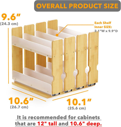 Bamboo Pull Out Spice Rack Organizer for Cabinet, Heavy Duty Slide Out Seasoning Kitchen Pantry Sliding Vertical Organization, 7.6" Wide, 3 Drawers(2" Wide), 2-Tier, Natural