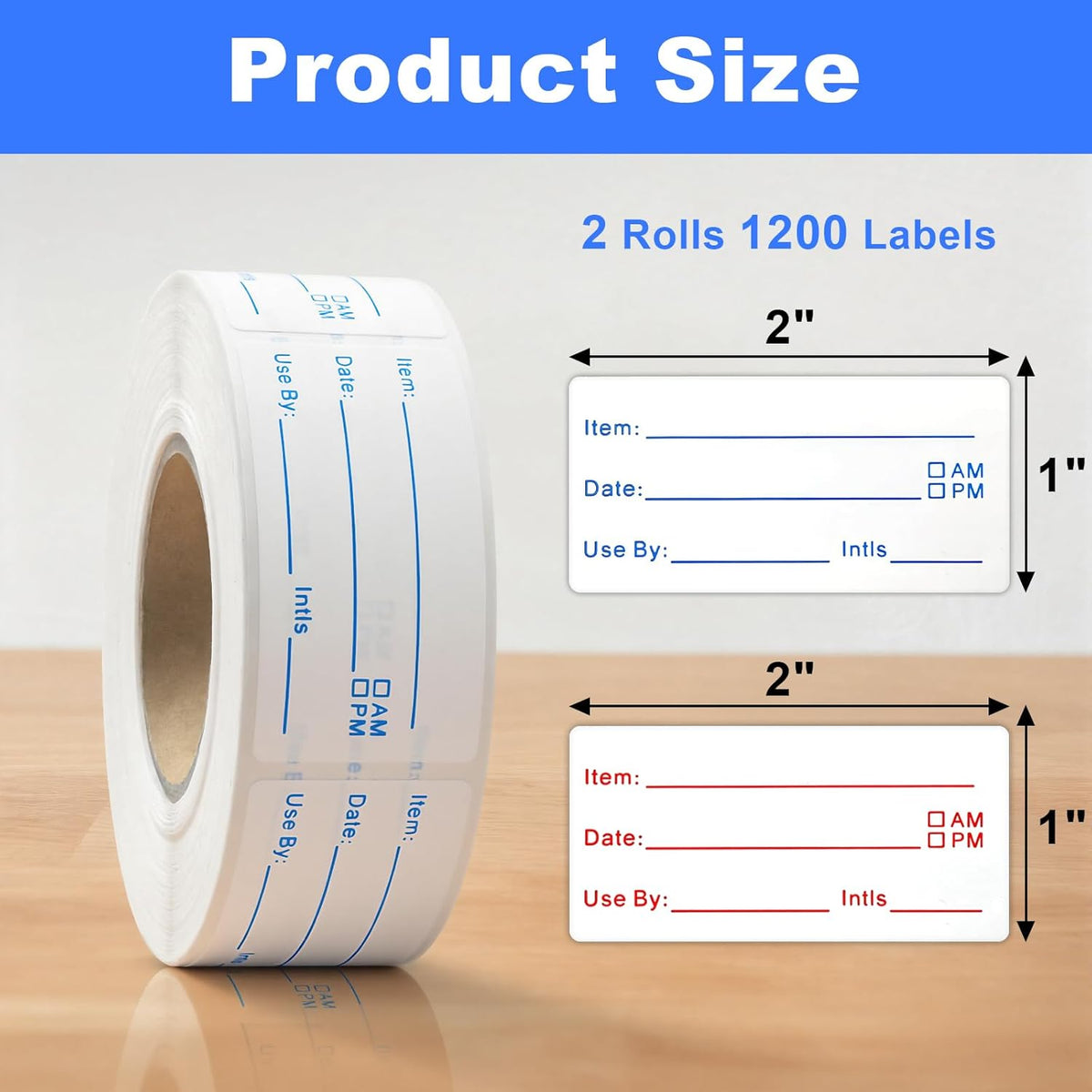 1200 Pieces Removable Food Labels Stickers, 2 Rolls 1x2 Inch | Freezer Labels for Food Containers, No-Residue, Easy Clean, Waterproof & Oil-Resistant Food Labels for Kitchen Restaurants