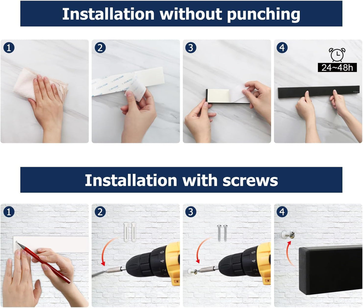 Dmore magnetic knife holder for wall—with 3 hooks, No Drilling, 16 Inch