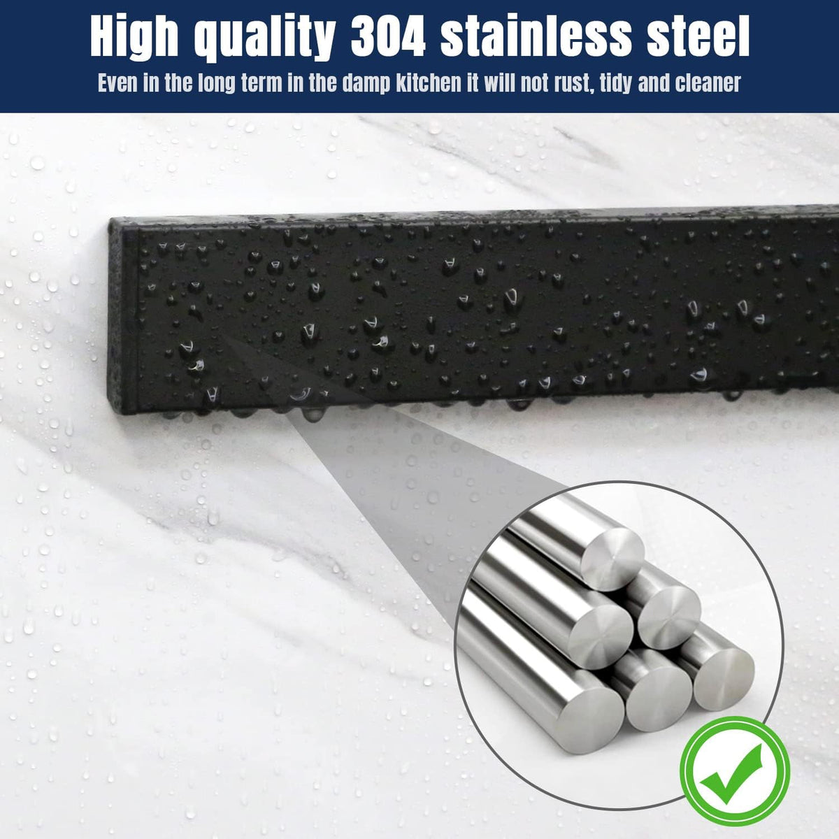Dmore magnetic knife holder for wall—with 3 hooks, No Drilling, 16 Inch