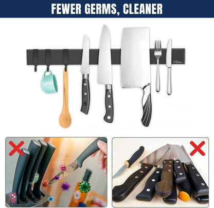 Dmore magnetic knife holder for wall—with 3 hooks, No Drilling, 16 Inch