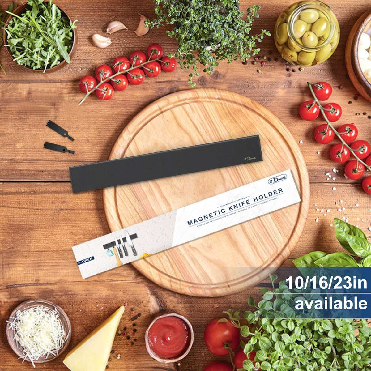 Dmore magnetic knife holder for wall—with 3 hooks, No Drilling, 16 Inch
