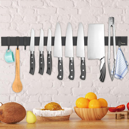 Dmore magnetic knife holder for wall—with 3 hooks, No Drilling, 16 Inch