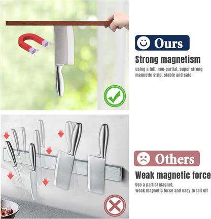 Dmore magnetic knife holder for wall—with 3 hooks, No Drilling, 16 Inch