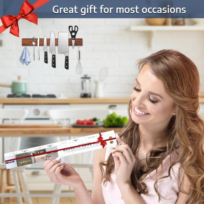 Dmore magnetic knife holder for wall—with 3 hooks, No Drilling, 16 Inch