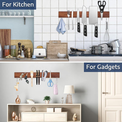 Dmore magnetic knife holder for wall—with 3 hooks, No Drilling, 16 Inch