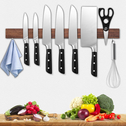 Dmore magnetic knife holder for wall—with 3 hooks, No Drilling, 16 Inch