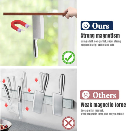 Dmore magnetic knife holder for wall—with 3 hooks, No Drilling, 16 Inch