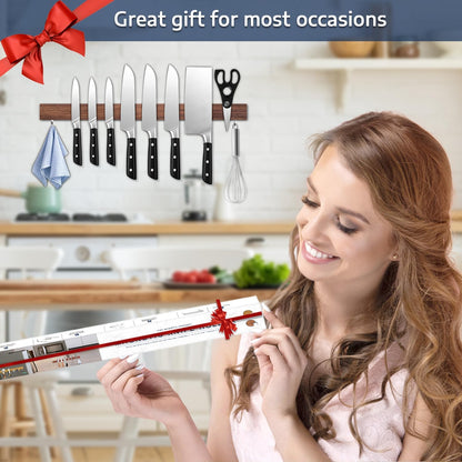 Dmore magnetic knife holder for wall—with 3 hooks, No Drilling, 16 Inch