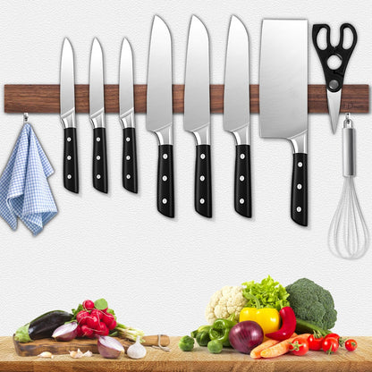 Dmore magnetic knife holder for wall—with 3 hooks, No Drilling, 16 Inch