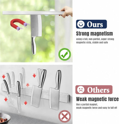 Dmore magnetic knife holder for wall—with 3 hooks, No Drilling, 16 Inch