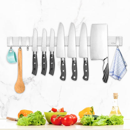 Dmore magnetic knife holder for wall—with 3 hooks, No Drilling, 16 Inch
