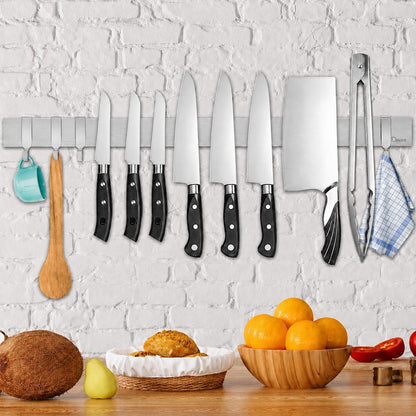 Dmore magnetic knife holder for wall—with 3 hooks, No Drilling, 16 Inch