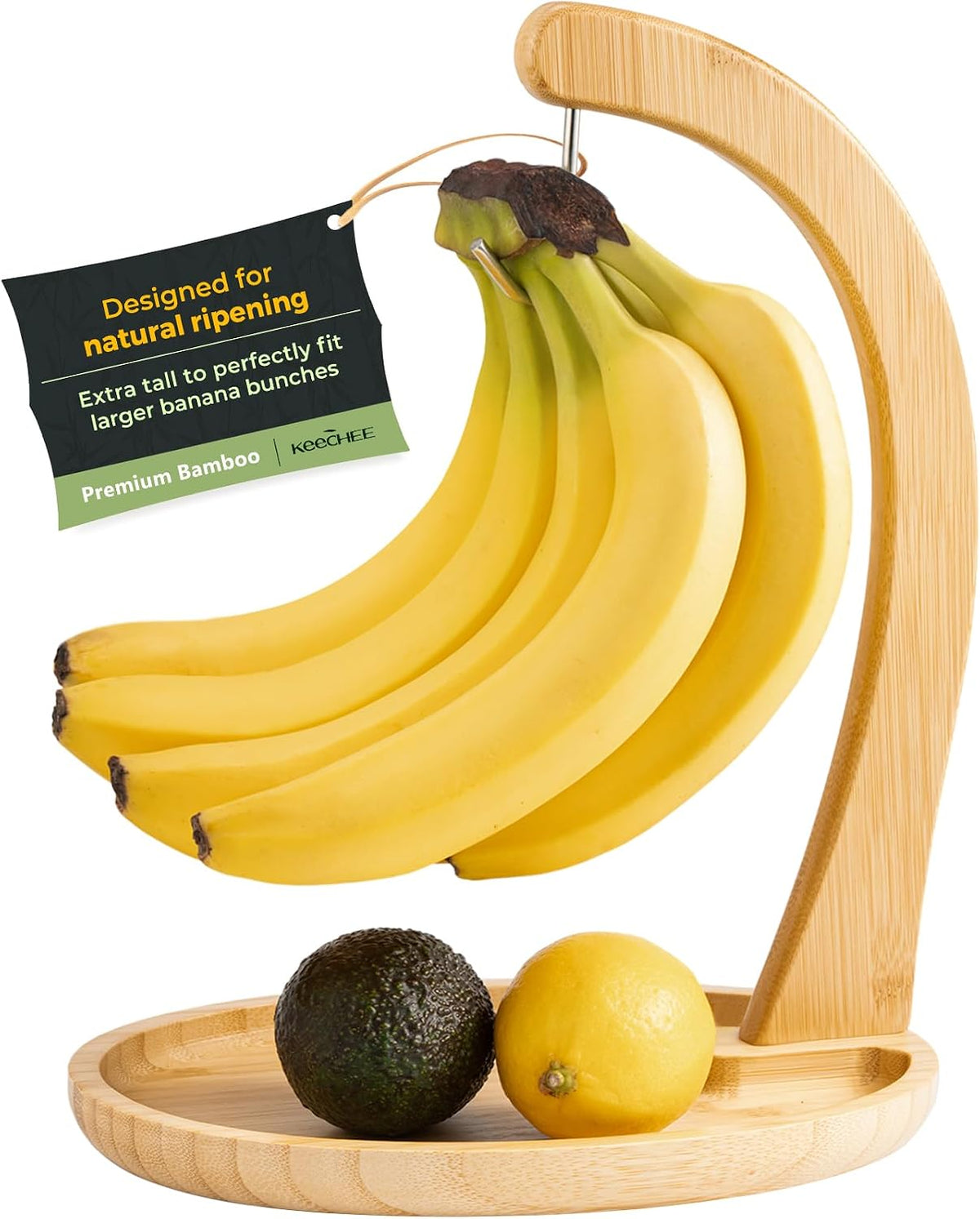 Bamboo Banana Holder with Fruit Tray – 12.9" Extra Tall Stand
