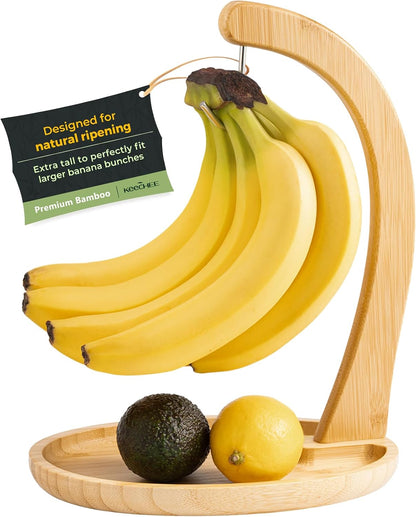 Bamboo Banana Holder with Fruit Tray – 12.9" Extra Tall Stand