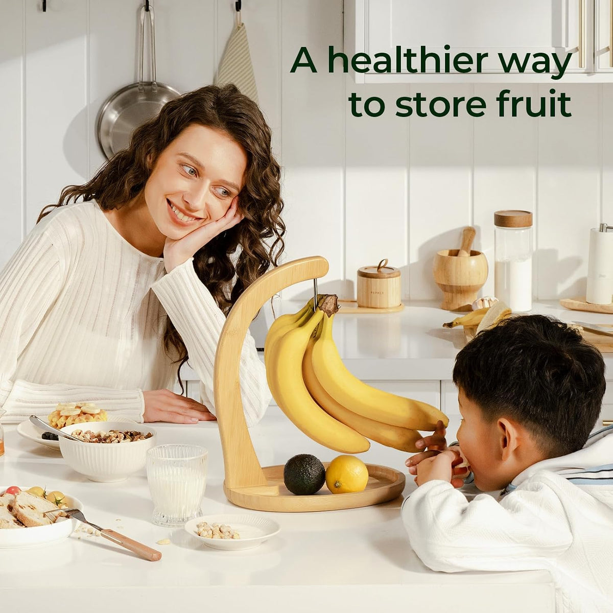 Bamboo Banana Holder with Fruit Tray – 12.9" Extra Tall Stand