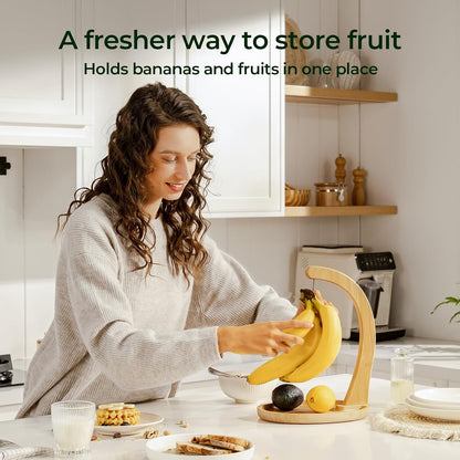 Bamboo Banana Holder with Fruit Tray – 12.9" Extra Tall Stand