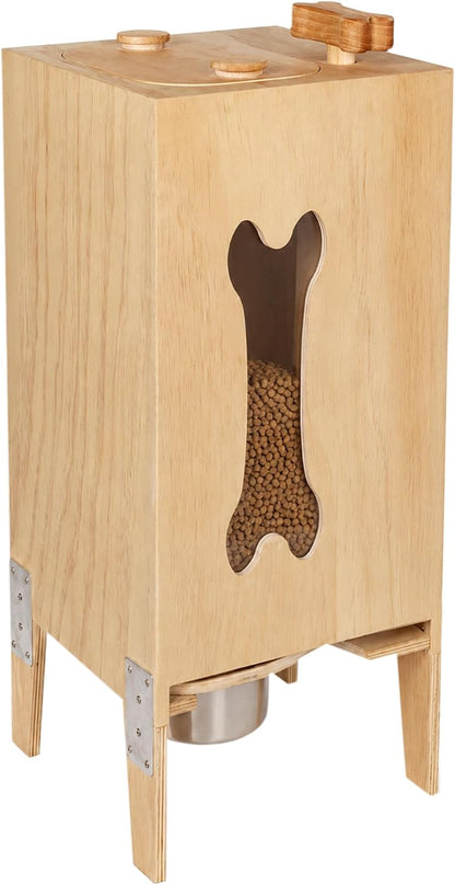 Wooden Dog Food Dispenser with Raised Bowl, Up to 30 lb Kibble Storage