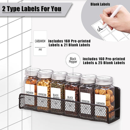 4 Pack Magnetic Spice Rack for Refrigerator, 24 Spice Jars, Labels