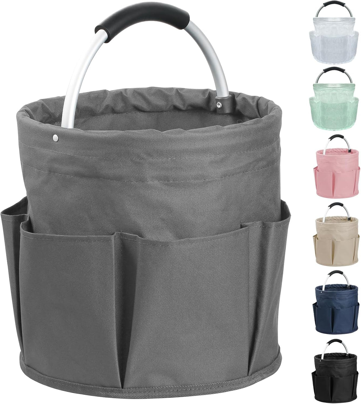 17L Cleaning Caddy with Handle and 6 Pockets, Foldable Cleaning Supply Caddy, Portable Shower Caddy in 600D Oxford Fabric, Multifunctional Storage Basket for Camping, Gardening, Black