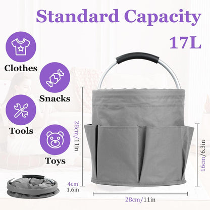 17L Cleaning Caddy with Handle and 6 Pockets, Foldable Cleaning Supply Caddy, Portable Shower Caddy in 600D Oxford Fabric, Multifunctional Storage Basket for Camping, Gardening, Black