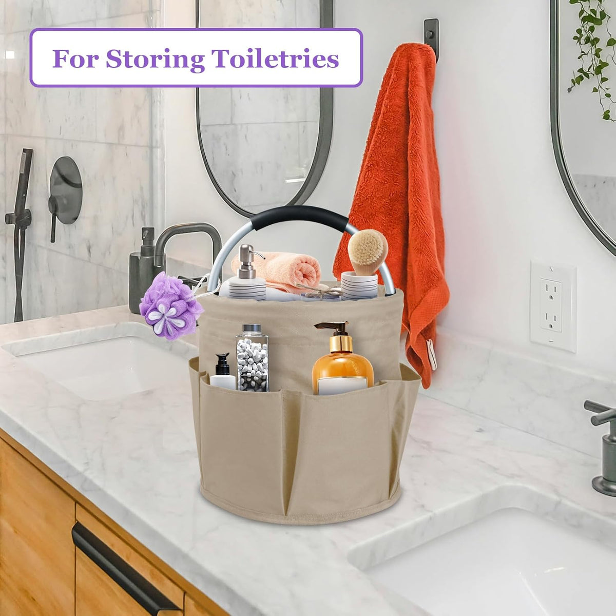 17L Cleaning Caddy with Handle and 6 Pockets, Foldable Cleaning Supply Caddy, Portable Shower Caddy in 600D Oxford Fabric, Multifunctional Storage Basket for Camping, Gardening, Black