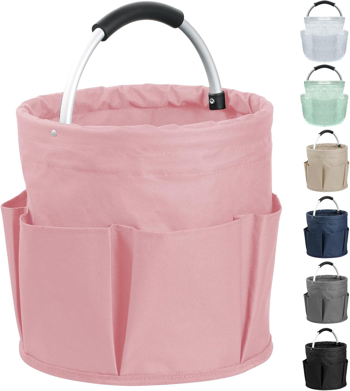 17L Cleaning Caddy with Handle and 6 Pockets, Foldable Cleaning Supply Caddy, Portable Shower Caddy in 600D Oxford Fabric, Multifunctional Storage Basket for Camping, Gardening, Black