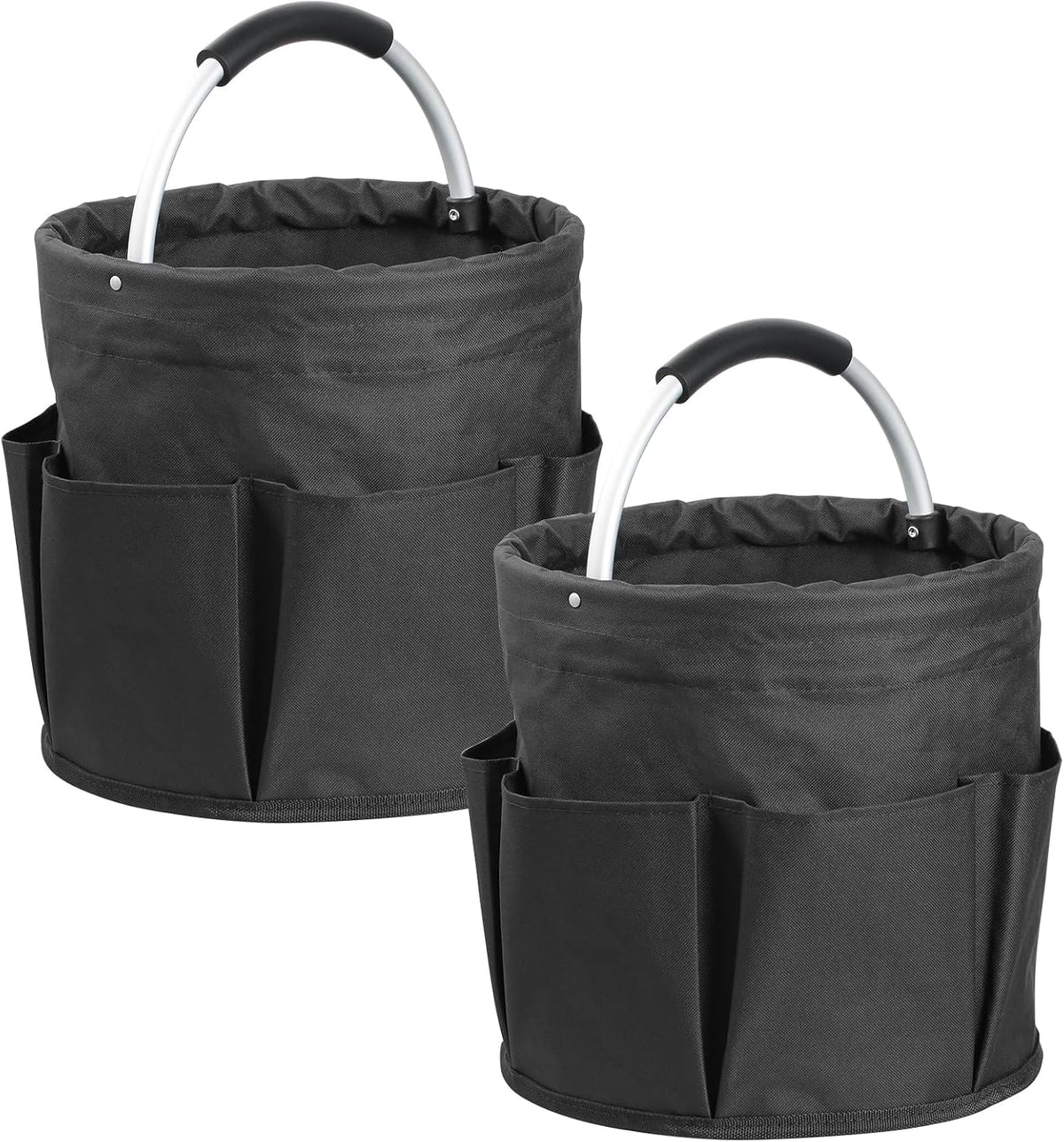 17L Cleaning Caddy with Handle and 6 Pockets, Foldable Cleaning Supply Caddy, Portable Shower Caddy in 600D Oxford Fabric, Multifunctional Storage Basket for Camping, Gardening, Black