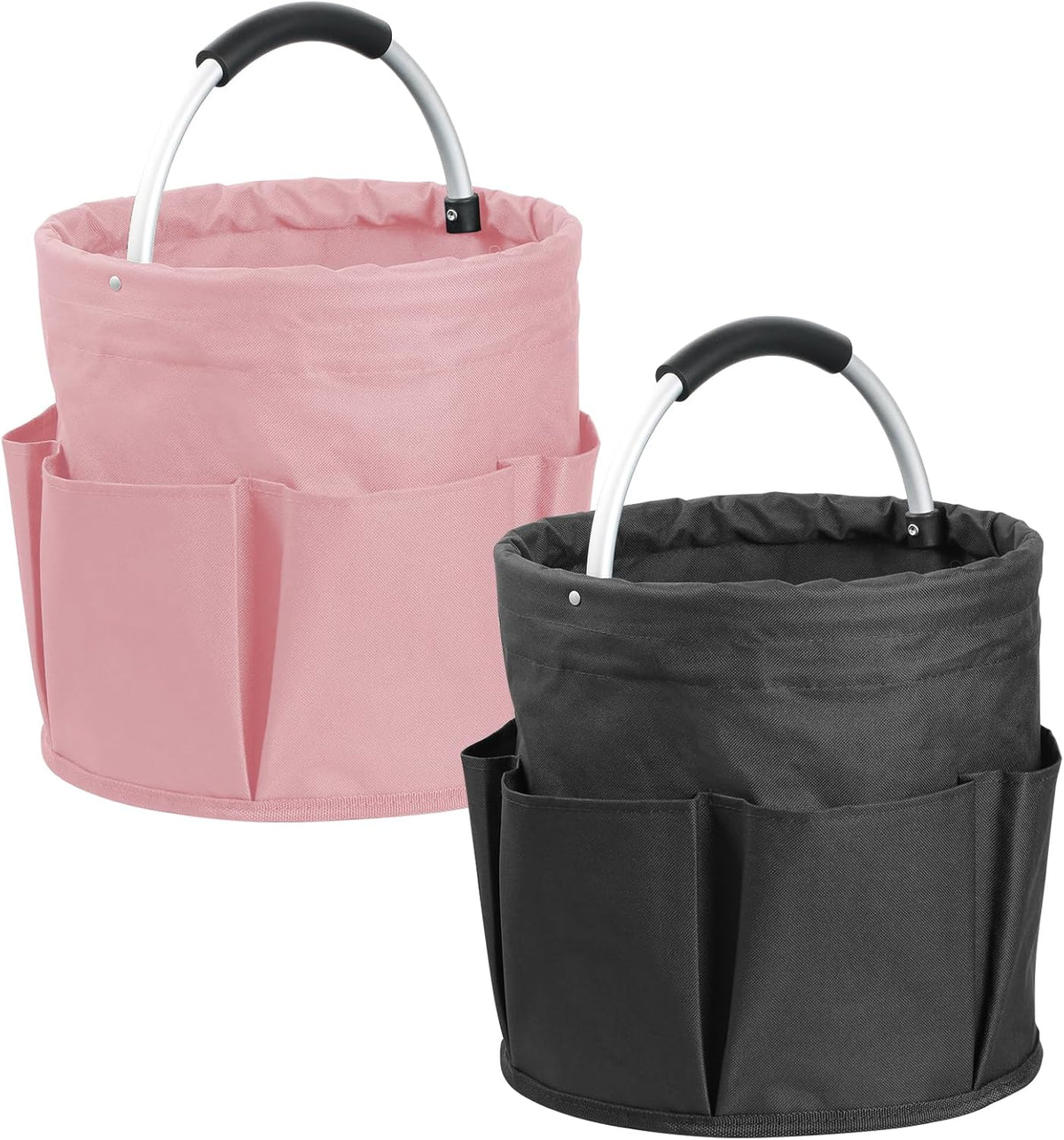 17L Cleaning Caddy with Handle and 6 Pockets, Foldable Cleaning Supply Caddy, Portable Shower Caddy in 600D Oxford Fabric, Multifunctional Storage Basket for Camping, Gardening, Black
