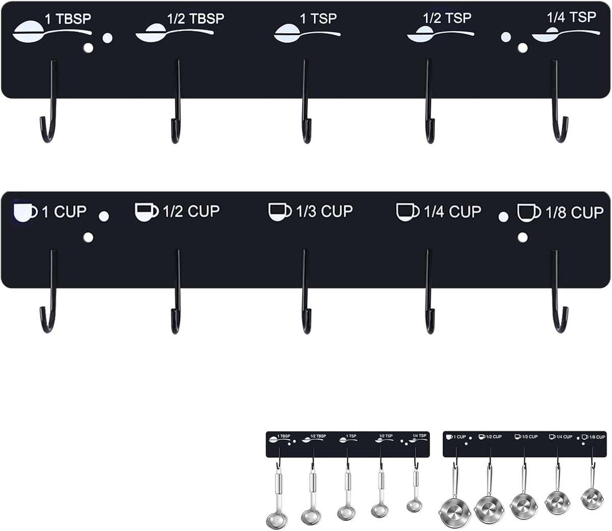 Premium Measuring Cups and Spoons Hanging Rack Screw Adhesive 2pcs