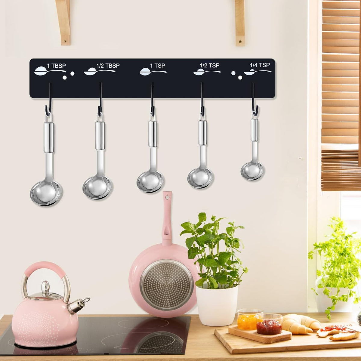 Premium Measuring Cups and Spoons Hanging Rack Screw Adhesive 2pcs