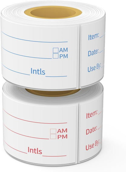 300 Labels Removable Food Labels, 1 x 2 Kitchen Labels 150 Labels per Roll, Date Stickers for Freezer, Refrigerator Food Containers, No Residue(2 Rolls, 2 Colors)