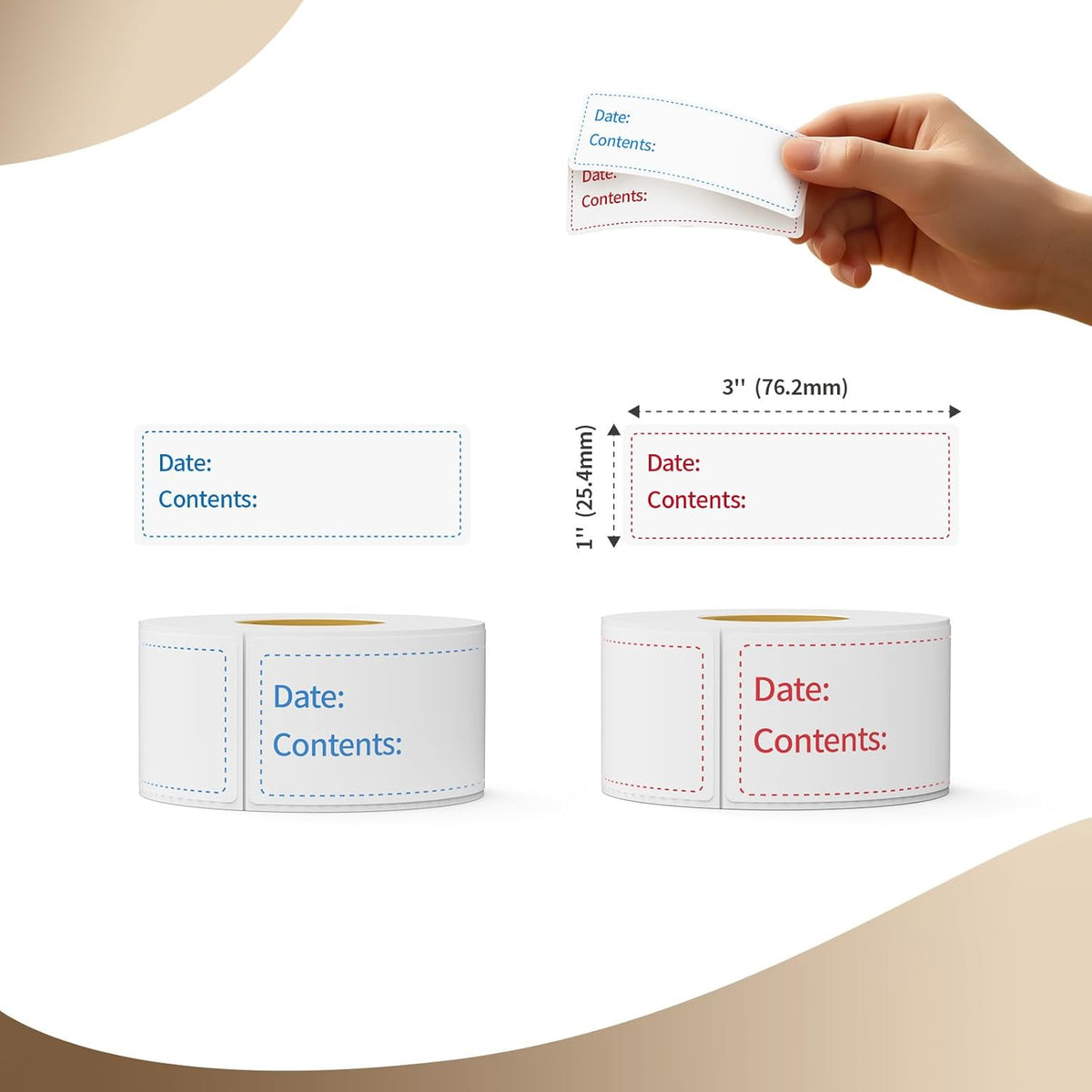 300 Labels Removable Food Labels, 1 x 2 Kitchen Labels 150 Labels per Roll, Date Stickers for Freezer, Refrigerator Food Containers, No Residue(2 Rolls, 2 Colors)