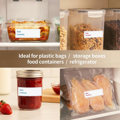 300 Labels Removable Food Labels, 1 x 2 Kitchen Labels 150 Labels per Roll, Date Stickers for Freezer, Refrigerator Food Containers, No Residue(2 Rolls, 2 Colors)