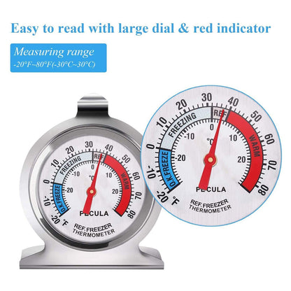 Refrigerator Thermometer, 30-30°C/20-80°F, Classic Fridge Thermometer Large Dial with Red Indicator Thermometer for Freezer Refrigerator Cooler