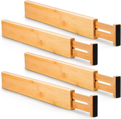 4 Pcs Bamboo Kitchen Drawer Dividers, Large Drawers Organizers