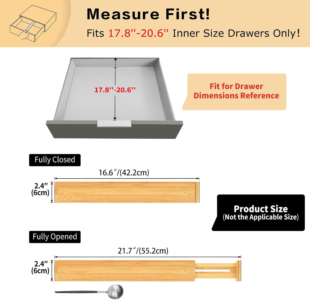 4 Pcs Bamboo Kitchen Drawer Dividers, Large Drawers Organizers