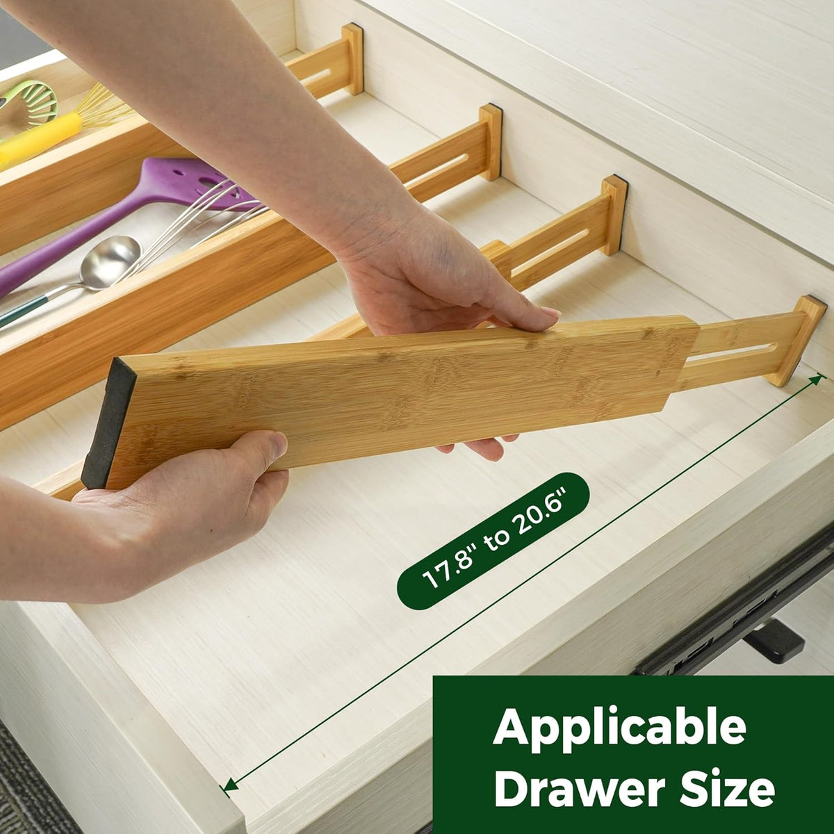 4 Pcs Bamboo Kitchen Drawer Dividers, Large Drawers Organizers