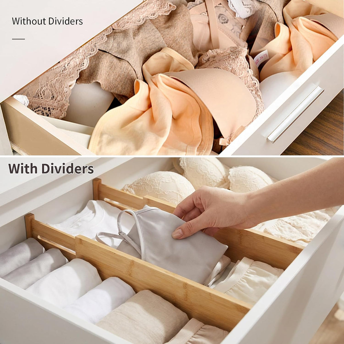 4 Pcs Bamboo Kitchen Drawer Dividers, Large Drawers Organizers