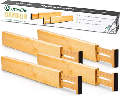 4 Pcs Bamboo Kitchen Drawer Dividers, Large Drawers Organizers