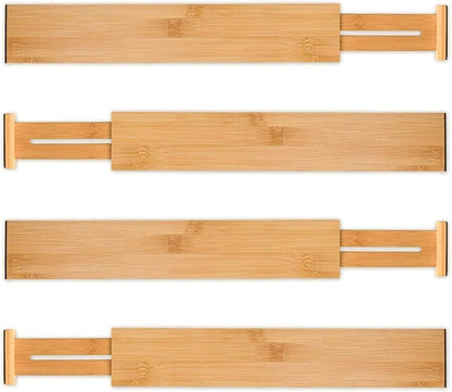 4 Pcs Bamboo Kitchen Drawer Dividers, Large Drawers Organizers