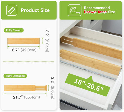 4 Pcs Bamboo Kitchen Drawer Dividers, Large Drawers Organizers