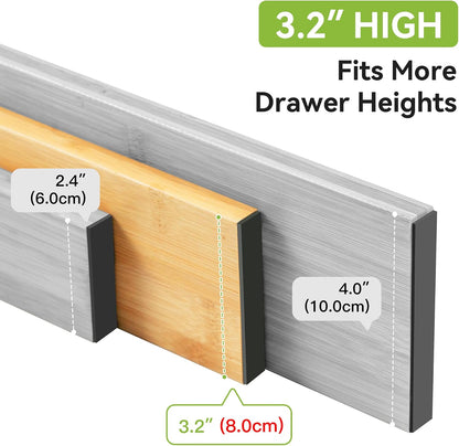 4 Pcs Bamboo Kitchen Drawer Dividers, Large Drawers Organizers