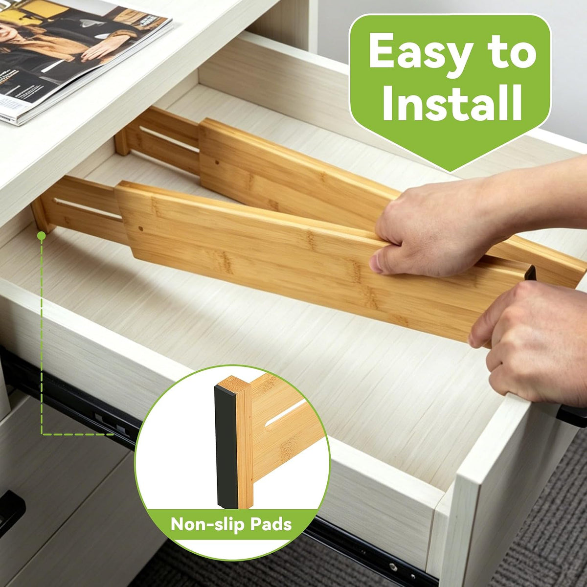 4 Pcs Bamboo Kitchen Drawer Dividers, Large Drawers Organizers