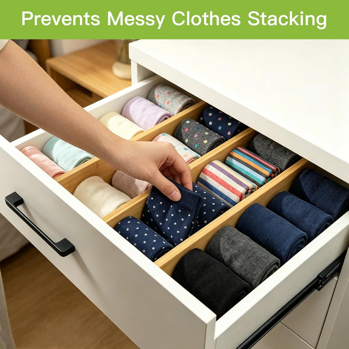4 Pcs Bamboo Kitchen Drawer Dividers, Large Drawers Organizers